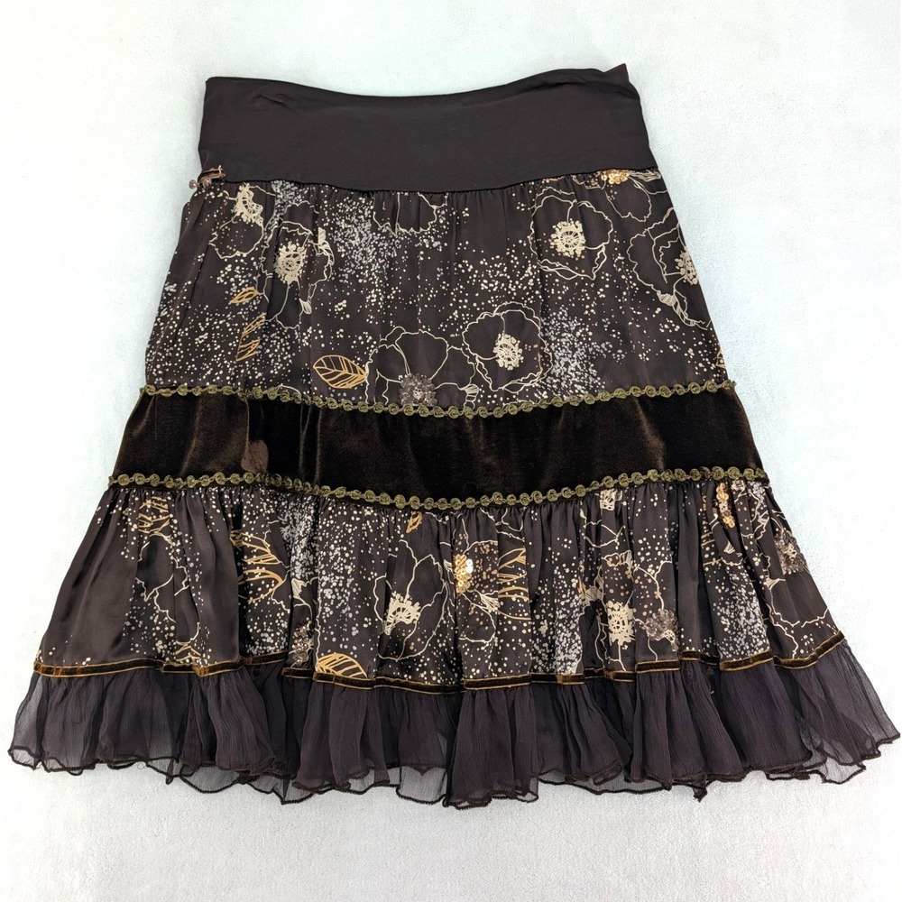 LM Lulu Jupe Angelique Silk Blend Velvet Corset Tiered Skirt France Size T3